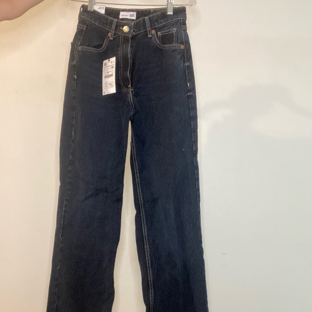Dark wash full length straight leg high wasit jeans ZARA